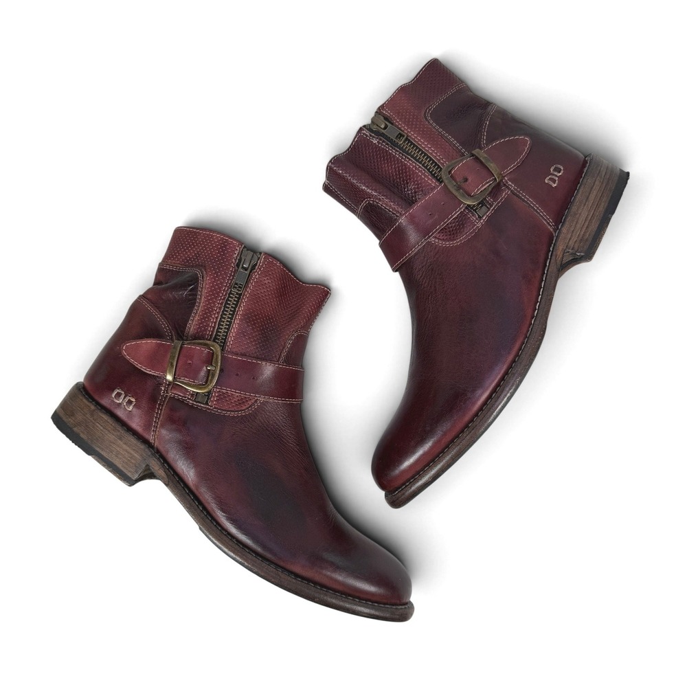 Bed Stu Becca Boots Womens 10‎ Dark Scarlet Leather Double Zip Moto Vibram